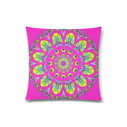 Yellow, Green, Purple Flowers, Leaves Mandala Magenta Custom Zippered Pillow Case 20"x20"(Twin Sides)