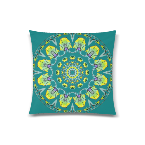 Yellow, Green, Purple Flowers, Leaves Mandala Deep Teal Custom Zippered Pillow Case 20"x20"(Twin Sides)