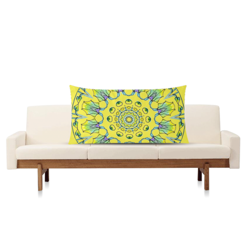 Yellow, Green, Purple Flowers, Leaves Mandala Lemon Rectangle Pillow Case 20"x36"(Twin Sides)