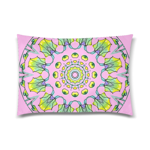 Yellow, Green, Purple Flowers, Leaves Mandala Pink