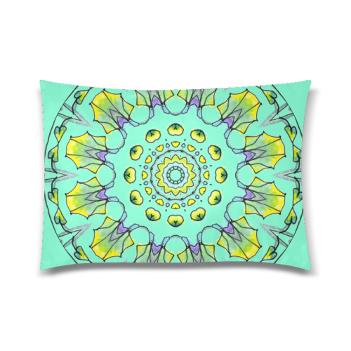 Yellow, Green, Purple Flowers, Leaves Mandala Aquamarine Custom Zippered Pillow Case 20"x30" (one side)