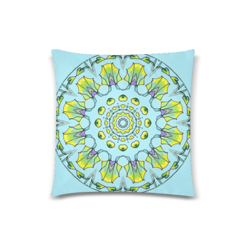 Yellow, Green, Purple Flowers, Leaves Mandala Sky Blue