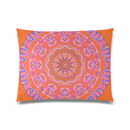 Pink Blue Ribbons, Flowers Valentangle Mandala Orange Custom Zippered Pillow Case 20"x26"(Twin Sides)