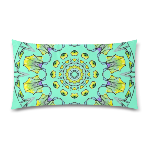 Yellow, Green, Purple Flowers, Leaves Mandala Aquamarine Custom Rectangle Pillow Case 20"x36" (one side)