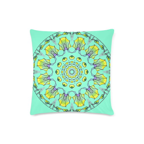 Yellow, Green, Purple Flowers, Leaves Mandala Aquamarine Custom Zippered Pillow Case 16"x16"(Twin Sides)