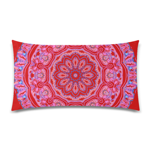 Pink Blue Ribbons, Flowers Valentangle Mandala Red Rectangle Pillow Case 20"x36"(Twin Sides)