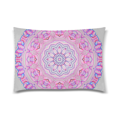 Pink Blue Ribbons, Flowers Valentangle Mandala Silver Custom Zippered Pillow Case 20"x30"(Twin Sides)