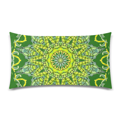 Lime Green Yellow Leaves Star Matrix Mandala Forest Green Rectangle Pillow Case 20"x36"(Twin Sides)