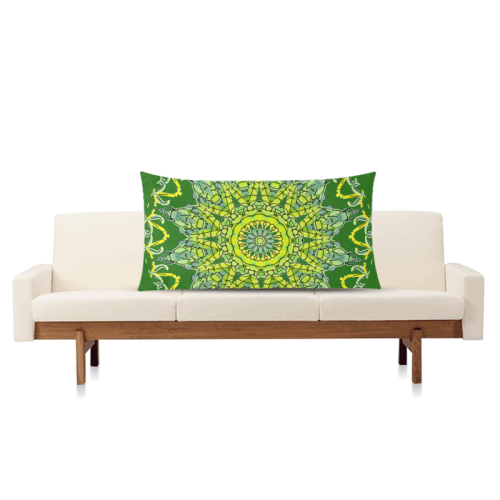 Lime Green Yellow Leaves Star Matrix Mandala Forest Green Rectangle Pillow Case 20"x36"(Twin Sides)