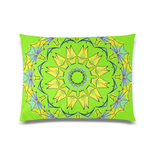 Yellow Green Purple Flowers Leaves Wheel Mandala Lime Custom Zippered Pillow Case 20"x26"(Twin Sides)