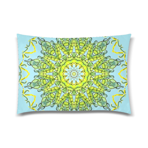 Lime Green Yellow Leaves Star Matrix Mandala Sky Blue Custom Zippered Pillow Case 20"x30" (one side)