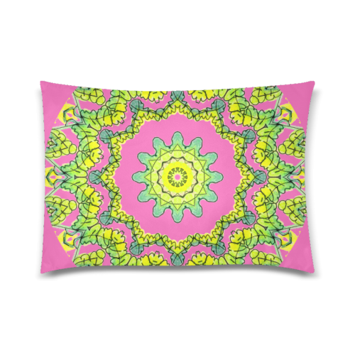 Glowing Green Leaves Flower Arches Star Mandala Pink Custom Zippered Pillow Case 20"x30"(Twin Sides)