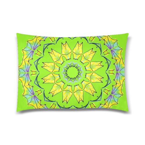 Yellow Green Purple Flowers Leaves Wheel Mandala Lime Custom Zippered Pillow Case 20"x30"(Twin Sides)