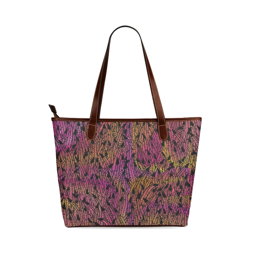 pink yellow black feather pattern Shoulder Tote Bag (Model 1646)