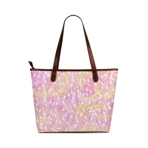 pink yellow white feather pattern Shoulder Tote Bag (Model 1646)