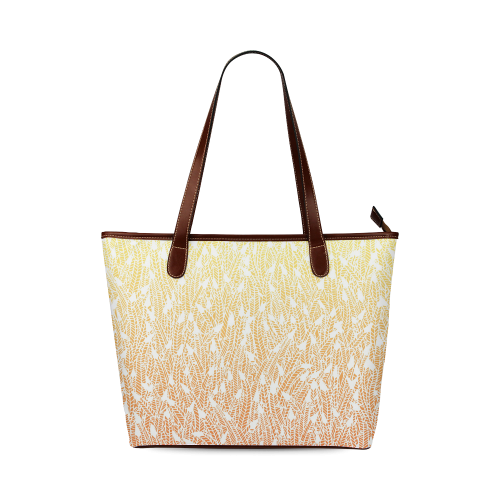 yellow orange ombre feather pattern white Shoulder Tote Bag (Model 1646)