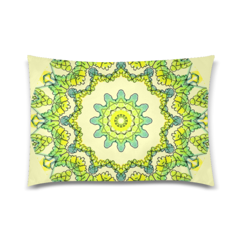 Glowing Green Leaves Flower Arches Star Mandala Cream Custom Zippered Pillow Case 20"x30"(Twin Sides)
