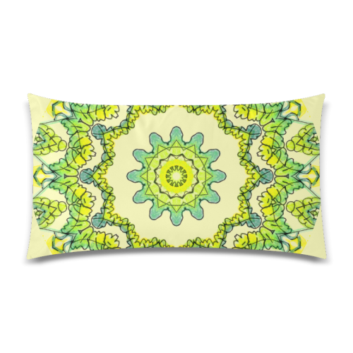Glowing Green Leaves Flower Arches Star Mandala Cream Rectangle Pillow Case 20"x36"(Twin Sides)