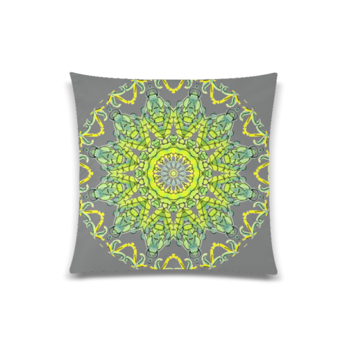Lime Green Yellow Leaves Star Matrix Mandala Gray Custom Zippered Pillow Case 20"x20"(Twin Sides)