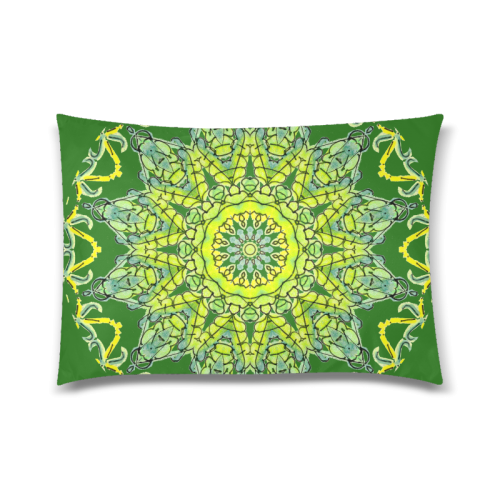 Lime Green Yellow Leaves Star Matrix Mandala Forest Green Custom Zippered Pillow Case 20"x30"(Twin Sides)