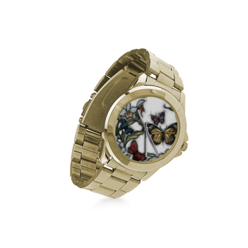 Butterflies and Flowers Custom Gilt Watch(Model 101)