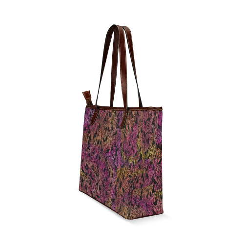 pink yellow black feather pattern Shoulder Tote Bag (Model 1646)