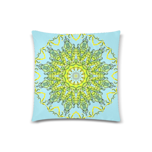 Lime Green Yellow Leaves Star Matrix Mandala Sky Blue Custom Zippered Pillow Case 18"x18"(Twin Sides)