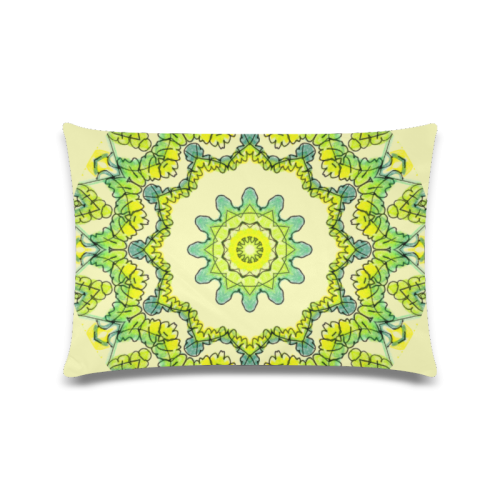 Glowing Green Leaves Flower Arches Star Mandala Cream Custom Zippered Pillow Case 16"x24"(Twin Sides)