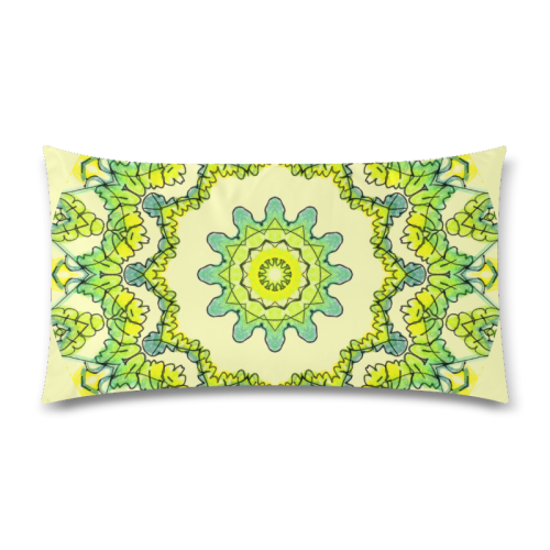 Glowing Green Leaves Flower Arches Star Mandala Cream Rectangle Pillow Case 20"x36"(Twin Sides)