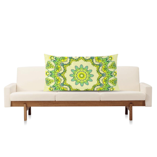 Glowing Green Leaves Flower Arches Star Mandala Cream Rectangle Pillow Case 20"x36"(Twin Sides)