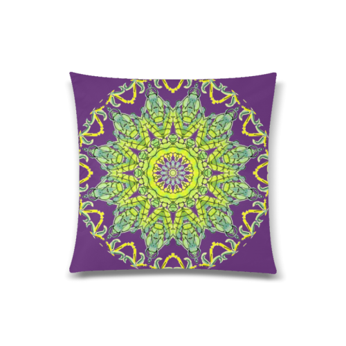 Lime Green Yellow Leaves Star Matrix Mandala Plum Purple Custom Zippered Pillow Case 20"x20"(Twin Sides)