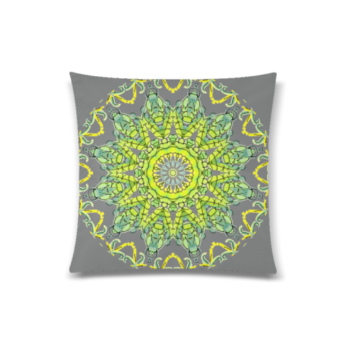 Lime Green Yellow Leaves Star Matrix Mandala Gray Custom Zippered Pillow Case 20"x20"(Twin Sides)