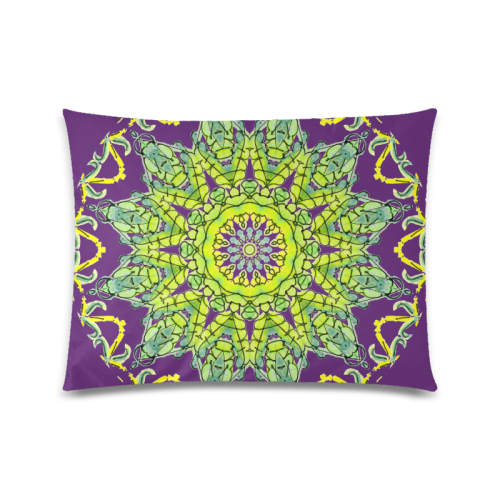 Lime Green Yellow Leaves Star Matrix Mandala Plum Purple Custom Zippered Pillow Case 20"x26"(Twin Sides)