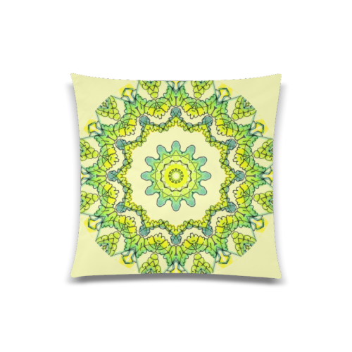 Glowing Green Leaves Flower Arches Star Mandala Cream Custom Zippered Pillow Case 20"x20"(Twin Sides)