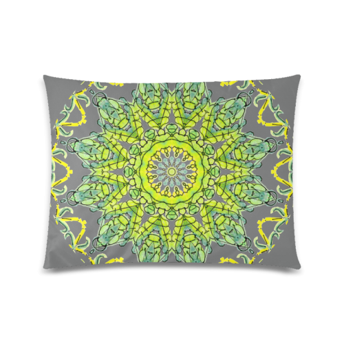 Lime Green Yellow Leaves Star Matrix Mandala Gray Custom Zippered Pillow Case 20"x26"(Twin Sides)