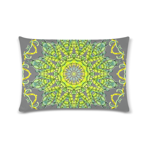 Lime Green Yellow Leaves Star Matrix Mandala Gray Custom Zippered Pillow Case 16"x24"(Twin Sides)