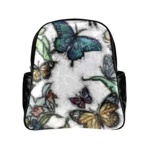 Butterflies and Flowers Multi-Pockets Backpack (Model 1636)