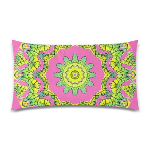 Glowing Green Leaves Flower Arches Star Mandala Pink Rectangle Pillow Case 20"x36"(Twin Sides)