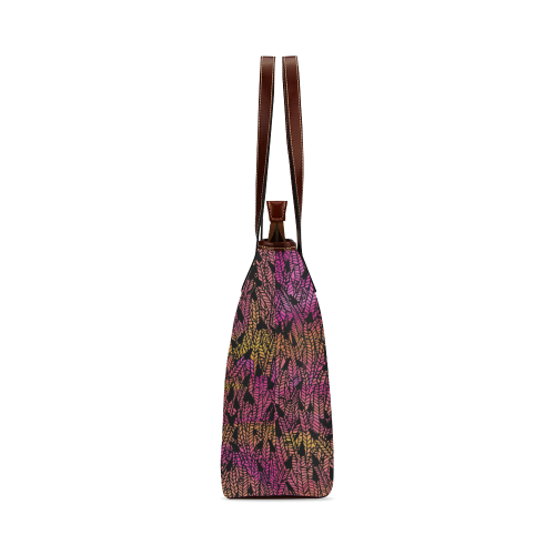 pink yellow black feather pattern Shoulder Tote Bag (Model 1646)