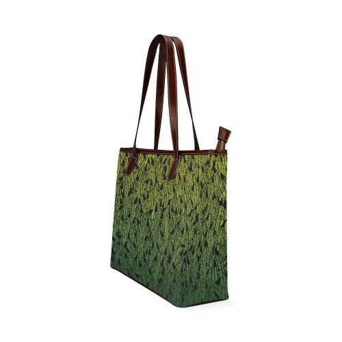 yellow and green ombre feathers pattern black Shoulder Tote Bag (Model 1646)
