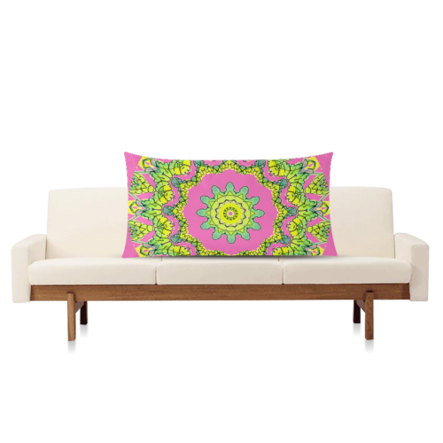 Glowing Green Leaves Flower Arches Star Mandala Pink Rectangle Pillow Case 20"x36"(Twin Sides)