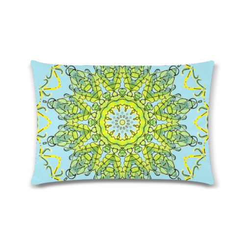 Lime Green Yellow Leaves Star Matrix Mandala Sky Blue Custom Rectangle Pillow Case 16"x24" (one side)