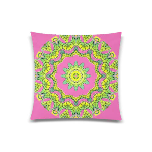 Glowing Green Leaves Flower Arches Star Mandala Pink Custom Zippered Pillow Case 20"x20"(Twin Sides)