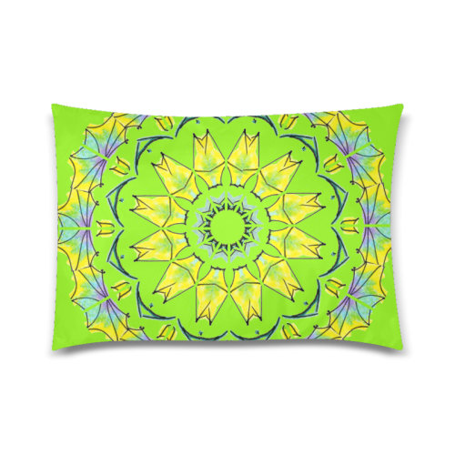 Yellow Green Purple Flowers Leaves Wheel Mandala Lime Custom Zippered Pillow Case 20"x30"(Twin Sides)