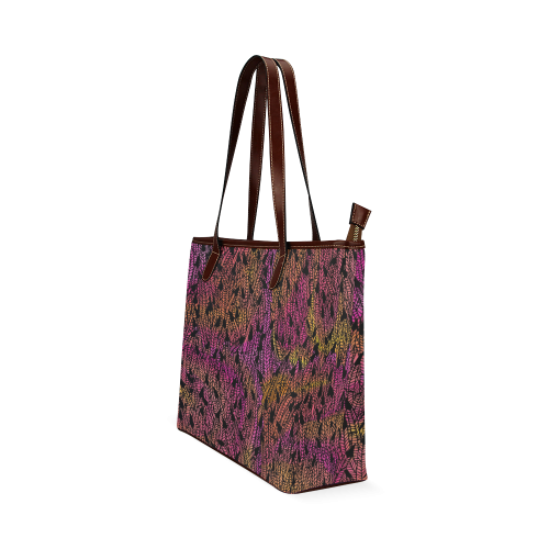 pink yellow black feather pattern Shoulder Tote Bag (Model 1646)