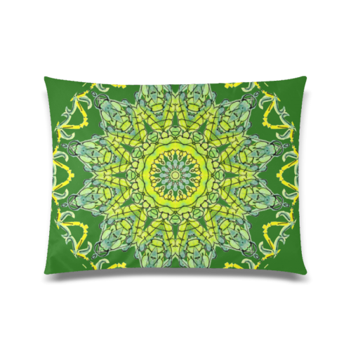 Lime Green Yellow Leaves Star Matrix Mandala Forest Green Custom Zippered Pillow Case 20"x26"(Twin Sides)