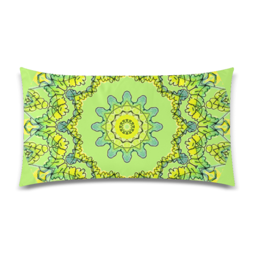 Glowing Green Leaves Flower Arches Star Mandala Spring Bud Rectangle Pillow Case 20"x36"(Twin Sides)