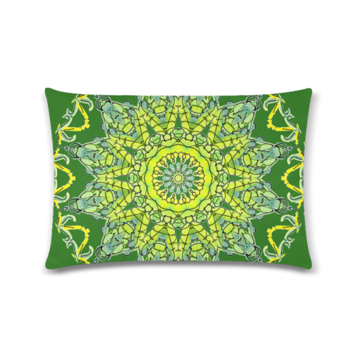 Lime Green Yellow Leaves Star Matrix Mandala Forest Green Custom Zippered Pillow Case 16"x24"(Twin Sides)