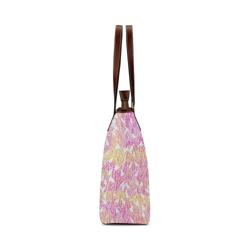 pink yellow white feather pattern Shoulder Tote Bag (Model 1646)