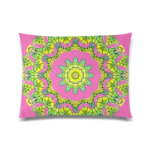 Glowing Green Leaves Flower Arches Star Mandala Pink Custom Zippered Pillow Case 20"x26"(Twin Sides)